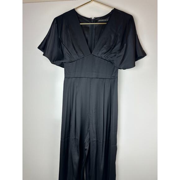 NWT Abercrombie & Fitch Angel Sleeve Satin Jumpsuit Black XSP X-Small Petite - Picture 7 of 14